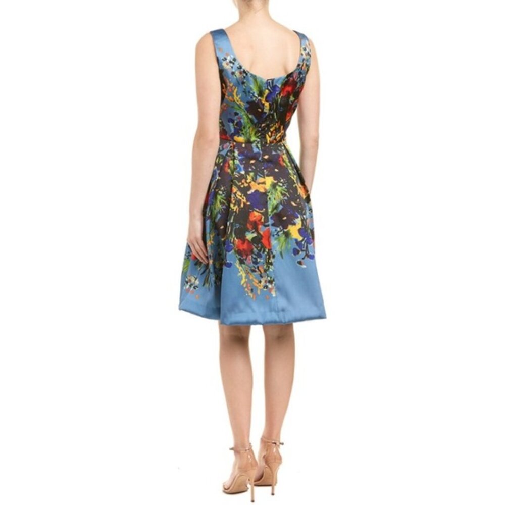 David Meister Blue Floral Fit Flare Sleeveless Scoop Neck Party Dress - Picture 7 of 11